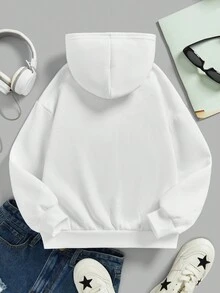 少女字母图案落肩卫衣 - 白色 - 查看 2