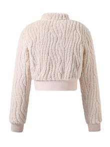 Teen Girl Star Pattern Zip Up Crop Teddy Jacket - Apricot - View 2