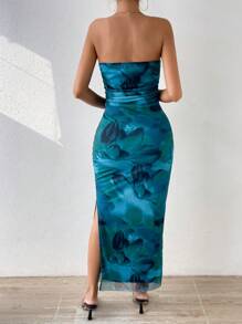 Calvaya Vestido maxi ajustado con fruncido en los laterales con estampado all over para mujer