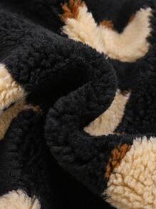 SHEIN 男嬰小熊印花3D耳朵設計連帽絨毛外套 - 黑色 - 查看 4