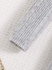 2 Stücke/Set Mädchen einfarbiges Strick Rundhals Figurbetontes Lässig Schwarz & Grau Kleid