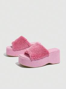 Của phụ nữ Nền tảng Cao gót Dép đi trong nhà Với Pom Pom Đối với Sinh viên , Mùa thu Và Mùa Đông - Hồng - Xem 3