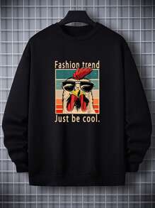 Men Letter Graphic Thermal Lined Sweatshirt - Black - View 1
