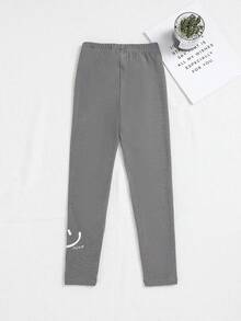 SHEIN Tween Girl Cartoon Graphic Leggings - Light Grey - View 2