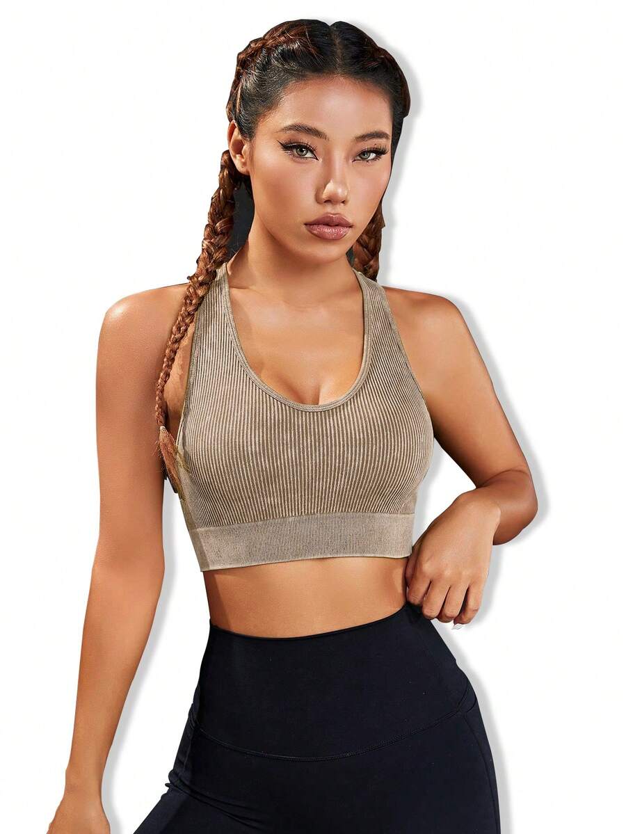 SHEIN Daily&Casual Seamless High Stretch Sports Tank Top - Bronze - View 1