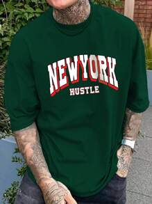 Manfinity LEGND 男士超寬鬆字母圖案t恤 - 綠色 - 查看 1