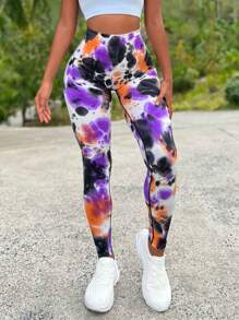 Quần legging thể thao cạp rộng nhuộm loang Quần legging nhuộm loang - Nhiều màu - Xem 3