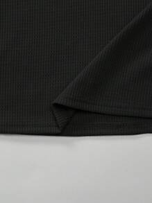 SHEIN Boys' Solid Color Half-Zip Polo Long Sleeve T-Shirt - Black - View 6