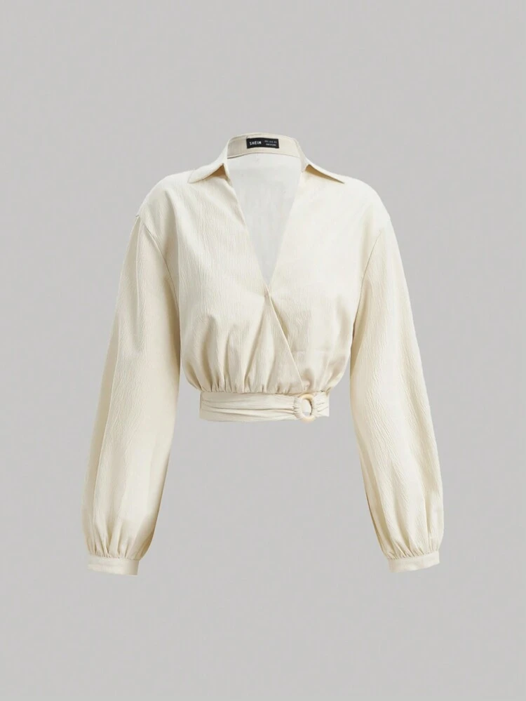 Surplice Collar Crop Blouse