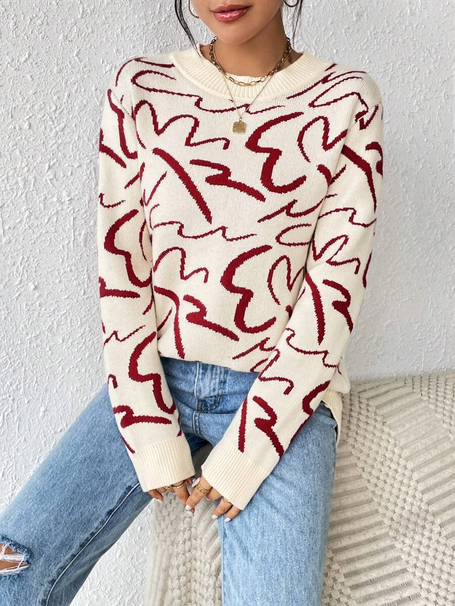 SHEIN Essnce Họa tiết Toàn thân Thả vai Áo len - Nhiều màu - Xem 1