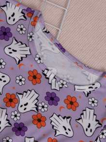 SHEIN 女大童2入組條紋圖案&印花洋裝 - 彩色 - 查看 3