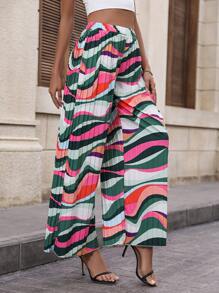 Breezaya 滿版印花百褶闊腿褲 - 彩色 - 查看 5