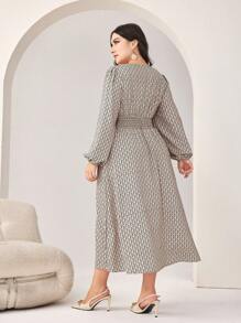 Mulvari Plus Allover Print Lantern Sleeve Dress - Multicolor - View 2