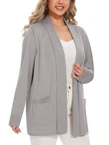 Plus Solid Dual Pocket Cardigan - Light Grey - View 6