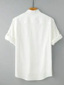 Manfinity Homme Men Roll Tab Sleeve Patched Pocket Shirt Without Tee - White - View 2