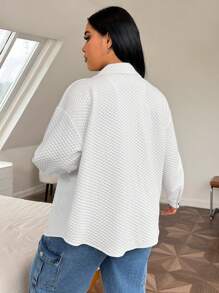 SHEIN EZwear 大碼翻蓋口袋落肩袖絎縫外套 - 白色 - 查看 2