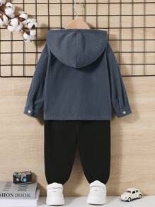 SHEIN Baby Boy Letter Patched Flap Pocket Hooded Jacket & Pants Without Tee - Multicolor - View 2