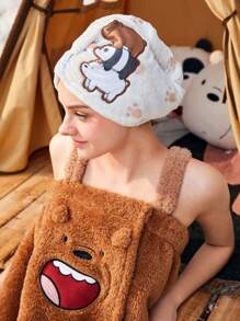 We Bare Bears X SHEIN Bear Embroidery Quick Dry Hair Cap, For Home Bathroom - Multicolor - View 6