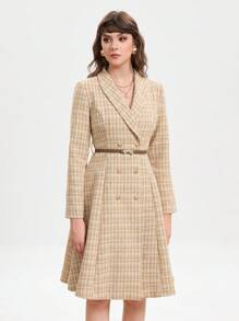 GENKIRA Plaid Print Double Breasted Overcoat Without Belt - Multicolor - View 5