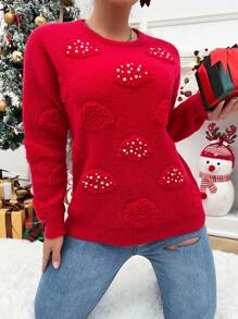 Zolique Áo len chui đầu vai rớt đính hạt ngọc trai giả, thích hợp cho mùa thu đông. - Đỏ - Xem 1