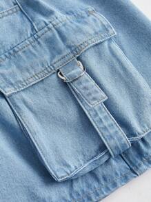 SHEIN MOD 女側袋工裝牛仔裙 - 淺色水洗藍 - 查看 4
