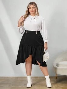 SHEIN Clasi Hơn Cao eo Xù Hoa Sen Váy - màu đen - Xem 4