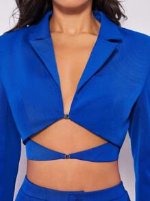SHEIN BAE Lapel Neck Crop Blazer - Blue - View 5