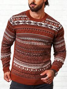 Manfinity Homme Men Geo Pattern Sweater - Camel - View 3