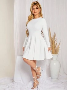 SHEIN SXY Solid A-line Dress - White - View 3