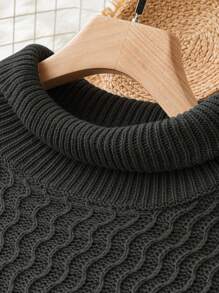 Calvaya 大碼高領落肩袖套頭毛衣 - 深灰色 - 查看 4