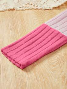 SHEIN Chica Joven Vestido de color combinado cuello alto tejido de canalé - Rosa Fucsia - Ver 4