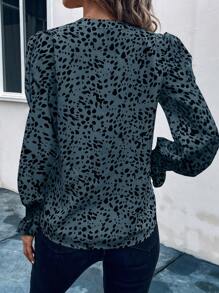 SHEIN LUNE Allover Print Flounce Sleeve Blouse