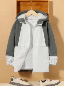 SHEIN Cậu bé Tween Khối màu Lót nhiệt Áo trùm đầu - Nhiều màu - Xem 4