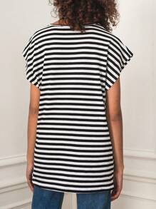 RueChic Striped Print Batwing Sleeve Tee - Multicolor - View 2