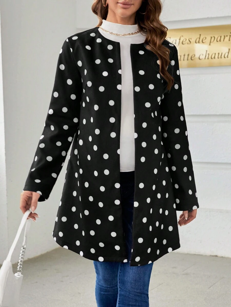 SHEIN Maternity Heart Print Lantern Sleeve Sweater - Black and White - View 1