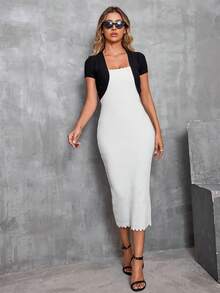 AAmilife 女款春夏休闲风纯色水波纹短袖简约优雅开衫 - 黑色 - 查看 7