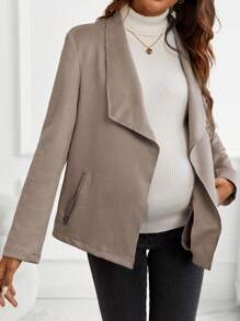 SHEIN Maternity Waterfall Collar Open Front Jacket - Khaki - View 1