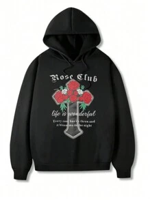 Manfinity LEGND Nam Quá lớn Đồ họa hoa & khẩu hiệu Hoodie Với dây rút - màu đen - Xem 4