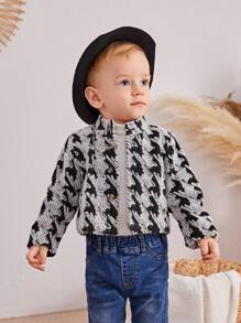 Baby Boy Houndstooth Print Button Front Overcoat - Multicolor - View 5