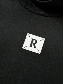 Young Boy Letter Patched Mock Neck Thermal Tee - Black - View 4