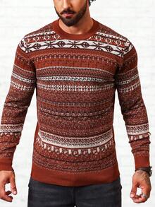 Manfinity Homme Men Geo Pattern Sweater - Camel - View 2