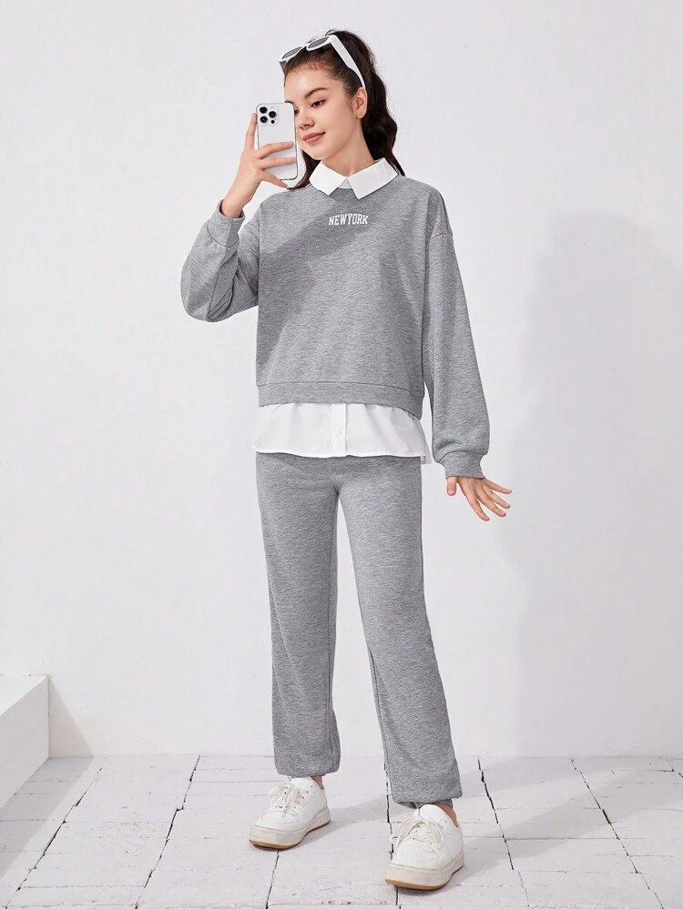 Teen Girl Letter Graphic 2 In 1 Pullover & Sweatpants