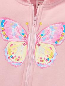 Cozy Pixies 女嬰蝴蝶圖案拉鏈開襟連帽夾克