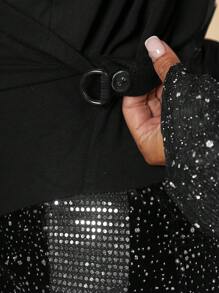 SHEIN Maternity Wide Waistband Contrast Sideseam Glitter Leggings - Black - View 5