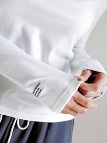 DAZY Solid Mock Neck Tee,Fall Clothes Long Sleeve Women Tops,Thermal Lined - White - View 9