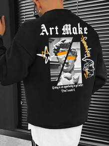 Manfinity LEGND Men Plus Slogan & Figure Graphic Drop Shoulder Sweatshirt - Black - View 1