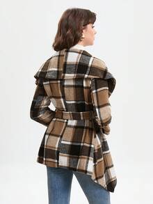 GENKIRA In kẻ sọc Cổ áo thác nước Thắt lưng Áo khoác - Nhiều màu - Xem 2