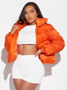 SHEIN SXY Solid Zip Up Padded Coat For Winter