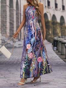 SHEIN Unity Floral & Leopard Print Halter Dress - Multicolor - View 4