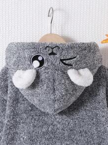 SHEIN Tween Girl 3D Ear Design Hooded Open Front Coat Without Sweater - Grey - View 7